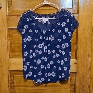 Candie's Blue Floral Cap Sleeve Blouse M